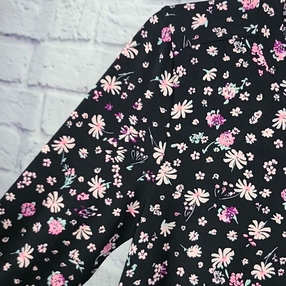 BCBG Long Sleeve Ditsy Print A-Line Dress BCBGeneration Black Jersey Knit Swing - Picture 6 of 11